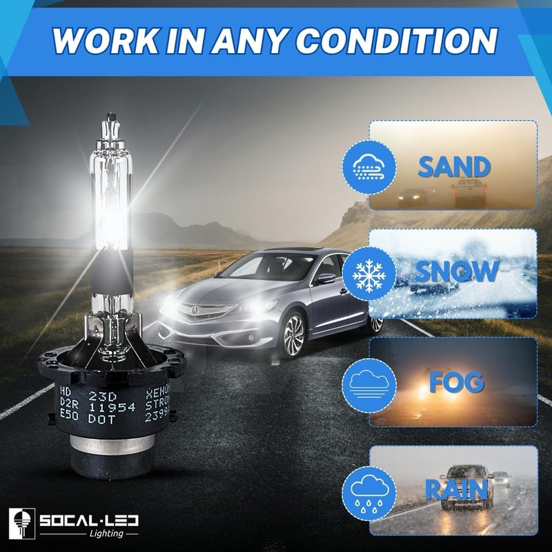 SOCAL-LED LIGHTING D2R 35W Xenon HID Headlight Bulbs - 6000K Crystal White - 85126UB 66250 85126WX OEM High Low Beam Direct Replacement - Pack of 2 - Image 5